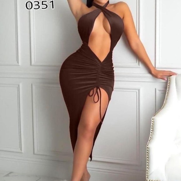 Brown velvet lingerie split dress 💕💕 Shiny Split Party Dress - Picture 3 of 6